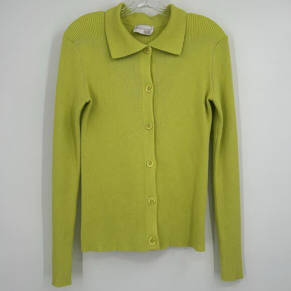Emilia George Lime Green Eliza Button-Up Cardigan Womens SMALL Maternity Ribbed - Picture 2 of 12